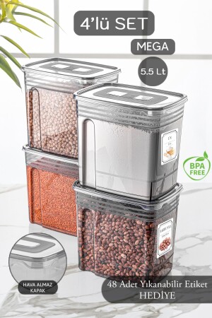 MNZ-4- Piece 5.5 لتر حجم جمبو حاوية دقيق لينا - حاوية تخزين النباتات الغذائية مع غطاء - صندوق تخزين المكونات MCH-9 - Meleni Home