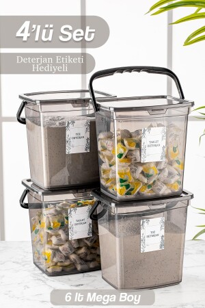 MNZ-4- Piece مدونة 6 لتر حاوية تخزين المواد المضغوطة - صندوقة تخزين المواد المضغوطة على اللوحة مع اليدين - Meleni Home