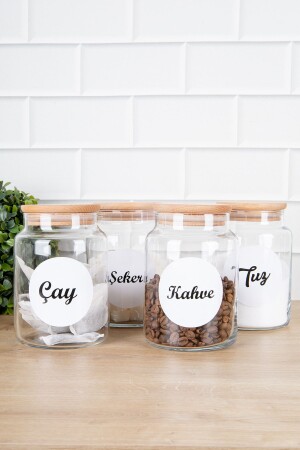 MNZ-4- Piece خشبية فراغ الفراغ مع علامة الشاي السكر القهوة حاوية تخزين الملح الزجاجي جار 800 مل DNS-AK4ÇŞKT800 - DNS HOME