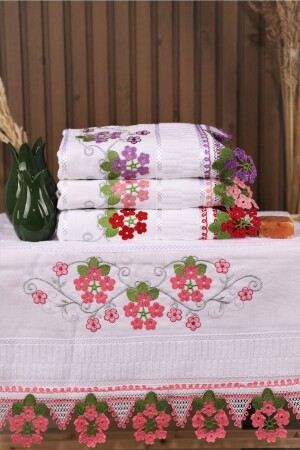 MNZ-4- Piece Embroidered Laced Dowry Box 50*90 مناشفة اليد والوجههم وعاء PDR-dowry5 - Pidora Textil