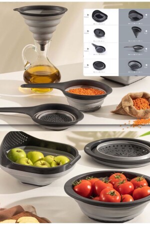 MNZ-4- Piece Folding Strainer Set 4 Piece Kitchen Set Accordion Rice Strainer Funnel Badya Dowry Set - Bayev