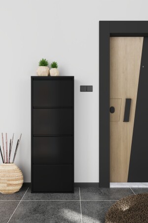 MNZ-4- Piece عمودي الحذاء المعدني رف الأسود - Formood