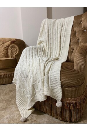 MNZ-4 Pompoms تلفزيون خليط بطانية كريم الخياطة 130x170 بركة ركبة-أريكة شال - Ygt Home