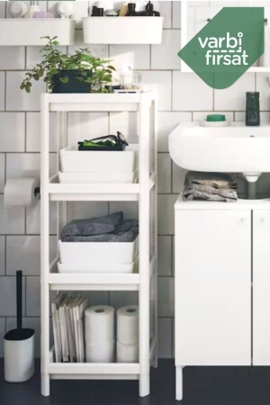 MNZ-4-قاع حمام رف وحدة حمام بيضاء منظمة حمام شامبو حامل الحمام حامل الحمام خزانة VAR4KCHUZ - Varbifırsat