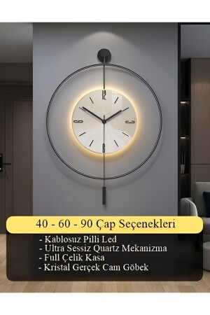 MNZ-40 قطر - سوداء (بامتثال 3 بطاريات) LED Crystal - ساعة جدار زجاجية معدنية ديكورية حديثة - Metaquartz Aksesuar