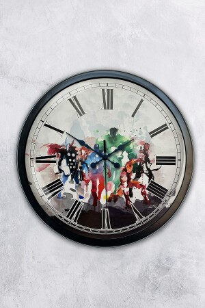 MNZ-40 Cm Black Metal Super Heroes جدار الساعة المتحركة43 - Genel Markalar