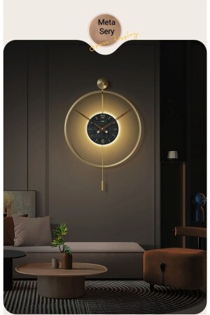 MNZ-40 قطر - (الكهرباء التي تعمل بطارية بطارية LED هدية) - الذهب الدائرة الزجاج الأسود - الحجم الصغير - الزخرف LED ساعة الجدار - Metaquartz Aksesuar
