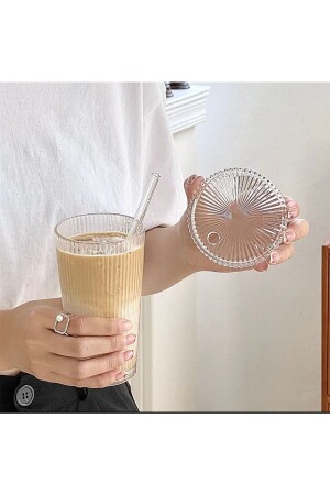 MNZ-400 مل مقاوم للحرارة زجاج أوريجامي نمط مع غطاء وقطعة قش شيك زجاج 1 قطعة LILYA1405 - Lilya Home