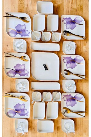 MNZ-45 قطع زهرة أرجوانية الفطور البورسلينية مجموعة ل 6 أشخاص - Casa De Bella