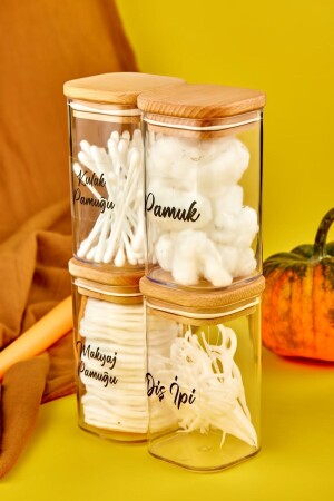 MNZ-4-Piece أكريليك فلوس الأسنان & قطن البودس & مكياج قطن حمام المجموعة مع غطاء خشبية 250 مل - Fbzhome