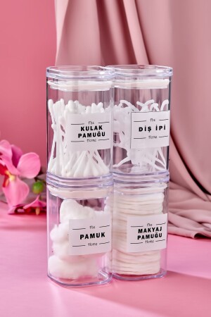 MNZ-4-Piece أكريليك فلوس الأسنان & قطن Bud & مكياج قطن حمام المجموعة مع غطاء شفاف 250 مل - Fbzhome