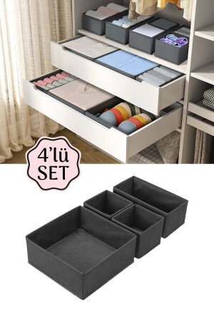 مجموعة من صناديق منظمة مخزن MNZ-4-Piece Drawer - صناديق تخزين منظمة الخزانة Anthracite - Meleni Home