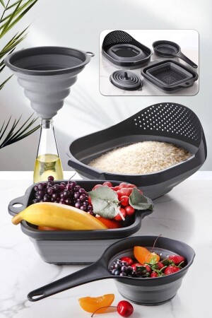 مجموعة من المضغوطات المثبتة من MNZ-4-piece Folding Strainer Set - Kitchen Dowry Set (Accordion Handle Rice Strainer Funnel Gray) WUU112 - WuuQ