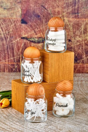 MNZ-4-Piece Glass Cotton Buds مع كوبات الكرة & Makeup Cotton & Dental Floss & Cotton Pad 300 مل - Fbzhome