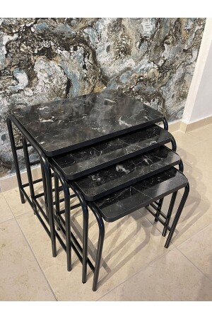 MNZ-4-Piece Metal Nesting Coffee Table سمبور أسود ملك الممرر والنوت - ASLANSTORE