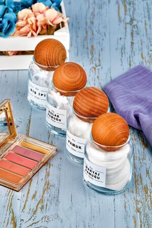 MNZ-4-Piece Wooden Ball Lid فلوس الأسنان والقطن والكياج القطن والقطن البود منظمة 300 مل زجاجة قطن الزجاجية FBZ-4L- - FBZhome