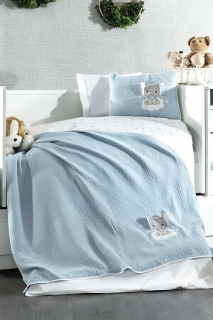 MNZ-5 قطعة موسلين مغطاة 100% القطن 3D الفيل نمط زرقاء طفل غطاء غطاء - Minelya Home Collection