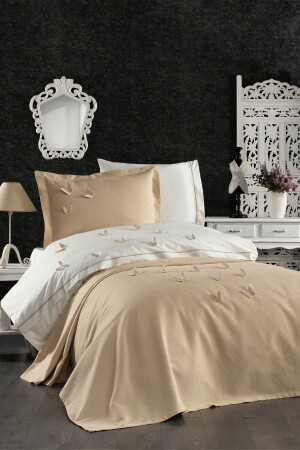 MNZ-5 قطعة 3D طراز فراشة غرفة الأطفال القطن واحد بيج بيج غطاء الملفوفة مع الأوراق المطوية - Minelya Home Collection