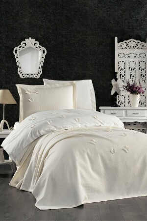 MNZ-5 قطعة أوراق مرنة، 3D طلاء طراز الفراشة غرفة الأطفال القطن واحد كريم غطاء غطاء سكتة STCKHMNEV1KLBT - Minelya Home Collection