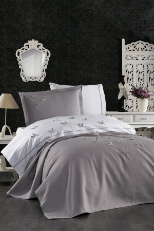 MNZ-5 قطعة أوراق مرنة 3D طلاء الفراشة نمط غرفة الأطفال القطن واحد الرمادي غطاء غطاء مجموعة STCKHMNEV1KLBT - Minelya Home Collection