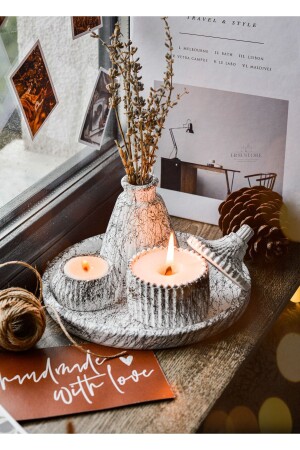 MNZ-5 قطعة نمط الرخام مزخرفة وعاء الخرسانة ووانيلا رائحة صويا شمعة الشمعة مجموعة - Ersustore