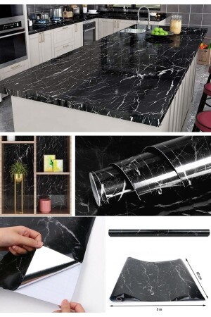 MNZ-5 مترات مسطح مطبخ مسود أسود مرمر مائدة المكتب المكتب المضخم ضد النار مضاد للماء الملصقة الورق - Greathings