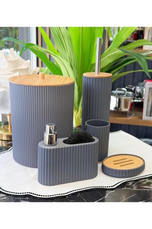 MNZ-5 قطعة لوكاس أكريليك حمام البامبو مجموعة الرمادي - Onedekor