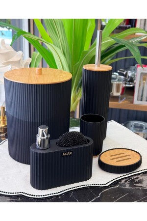 MNZ-5 قطعة لوكاس أكريليك حمام البامبو مجموعة الأسود - Onedekor