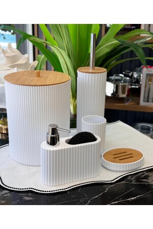 MNZ-5 قطعة لوكاس أكريليك حمام البامبو الموضة البيضاء - Onedekor