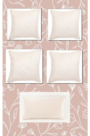 MNZ-5- Piece Beige Color Linen Throw Pillow Cover مقبض على الوسادة المزروعة للقذف IDLKRL004 - İDİL