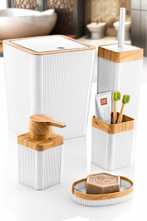 MNZ-5- Piece خشب أبيض مصطلحات مشطرة حمام فخمة مجموعة GM00340 - GRİMOR Life