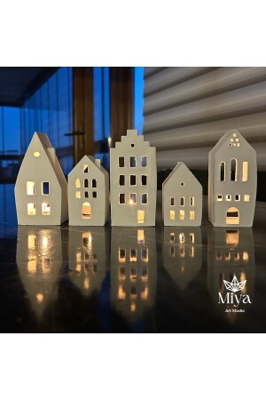 MNZ-5- Piece Home Tealight Concrete Candle Holder Set ديكوراتية بيضاء - Genel Markalar