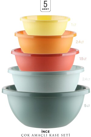 MNZ-5- Piece Multi-Purpose Neo Aura Round Mixing Bowl - (30+25+22+19+16-5 سم) 5 مقاسات حاويات تخزين Badya - Kitchen Life