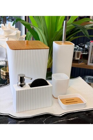 MNZ-5 Piece لينوكس أكريليك حمام البامبو الموضة البيضاء - Onedekor