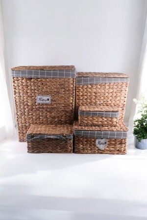 MNZ-5- Piece راتان ويكر سلة غسيل القذر مجموعة كريم مستطيل - Vadi