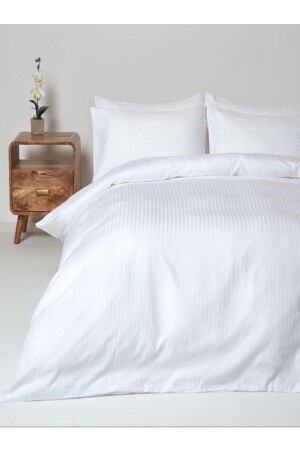 MNZ-5 Star Luxury Hotel Type Elastic White Stripped Cotton Satin Duvet Cover Set 180x200 مصممة بتال أوتيل2022 - Tekstil Home