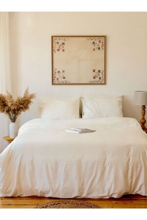 MNZ-5 Star Luxury Hotel Type King Size Stripped Satin Duvet Cover Set 180x200 Eb. مصاب بالشحائر كريم أوتيل 2023 - Tekstil Home