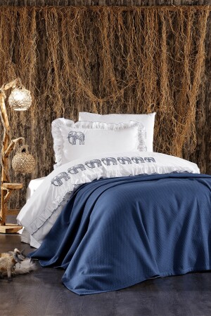 MNZ-5-قطعة القطن، غطاء السرير بيك، نمط الفيل والروفل أمازون واحد سجل غطاء القماش الأزرق STCKHMNEV2 - Minelya Home Collection