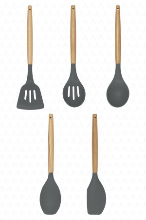 MNZ-5 قطعة سليكون المطبخ أدوات الطهي مع معقب البامبو الرمادي VS-510AS - valletta
