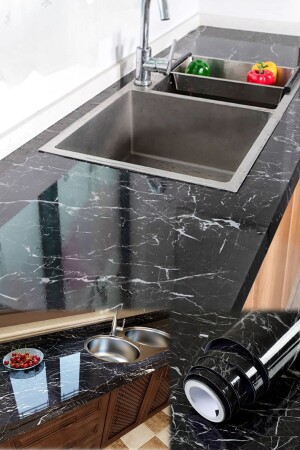 MNZ-5 مترا X 60 سم ورق ورق الرخام الأسود ملصق الرخام نظرة الطاولة المكتب المكتب المكتب المطبخ حمام المرحاض il153d - Utelips