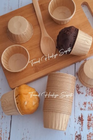 MNZ-50- Piece Kraft Muffin Cupcake Mold Cake Capsule فطيرة طبيعية - مفهوم سفاري - محمّر طائرات متوافق - Trend Hediye Sepeti