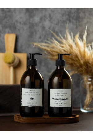 MNZ-500 ml الموزع السائل للصابون من الزجاج النمر مع قفزة خشبية مجموعة من 2 زجاجات النمر الصابون السائل غسل الأطباق المزق زجاجة - BÜYÜLÜ HOME