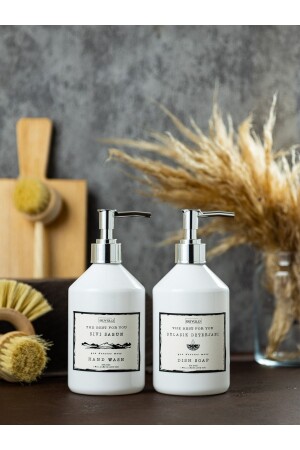 MNZ-500ml صابون سائل - غسل الأطباق مضغوطات زجاجة بلاستيكية مع كأس فضي 500 مل 2pcs موزع صابون بلاستيكي WHITES - BÜYÜLÜ HOME