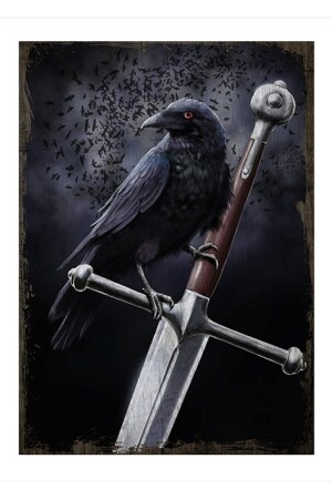 MNZ-50cmX70cm لوحة خشبية أسود غراب و سيف عمودي-1985-50-70 - Cakatablo