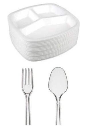 MNZ-50pcs فوم طاولة d'hote - 50 شوك بلاستيكية - 50 ملعقة بلاستيكية - Plastikap