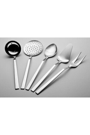 MNZ-5-Piece Plain Ladle Colander Spoon Serving Set الطبيعي مسطح النموذج 100258 - Zagori
