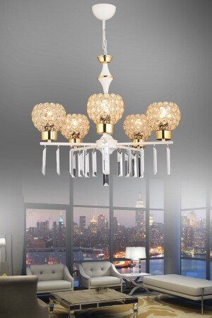 MNZ-5-Piece White Optigon Head فاخرة شمعة حجر الكريستال مع المروحة TYC00856653500 - Kraliçe