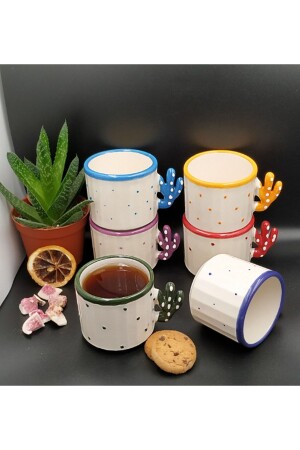 MNZ-6 قطع كوب الكاكتوس مصنوعة يدوياً 150 مل كوب شاي مزدوج قهوة إسبريسو نيسكاف - Otogar Çini