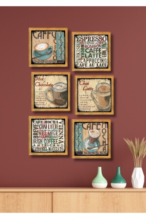 MNZ-6 إطار قطعة نظرة زاوية القهوة تزيين الجدار - 15x15 سم طلاء مجموعة للمطبخ مفهوم - Nt Handmade