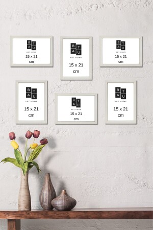 MNZ-6 قطع صورة إطار الصورة مجموعة اللون الأبيض الزجاج الحقيقي الأفقي-العمودي الجدار معلق 15x21cm BAH6LI15x21 - Batu Art Home